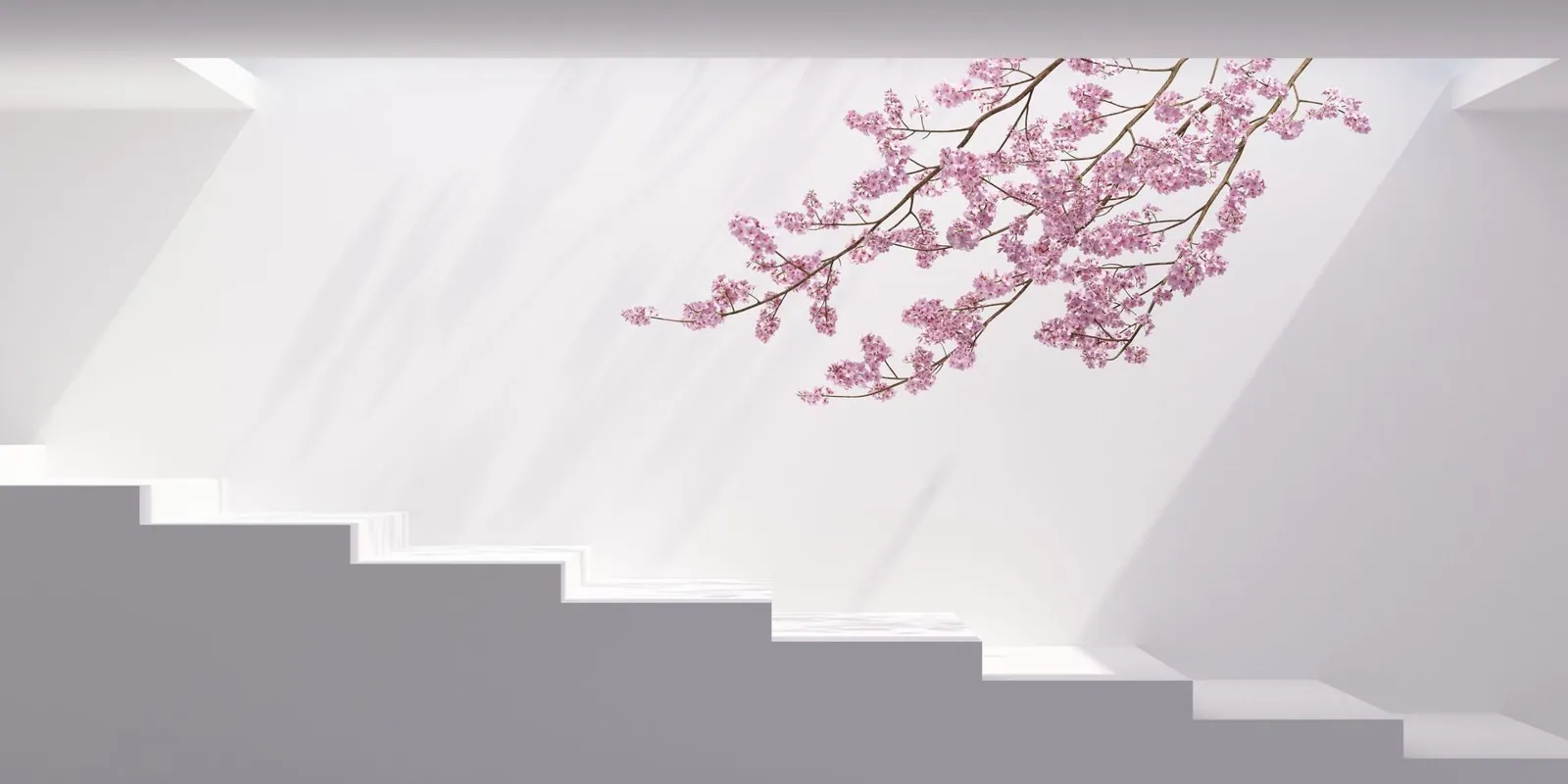 Kirschblüten über einer hellen Treppe